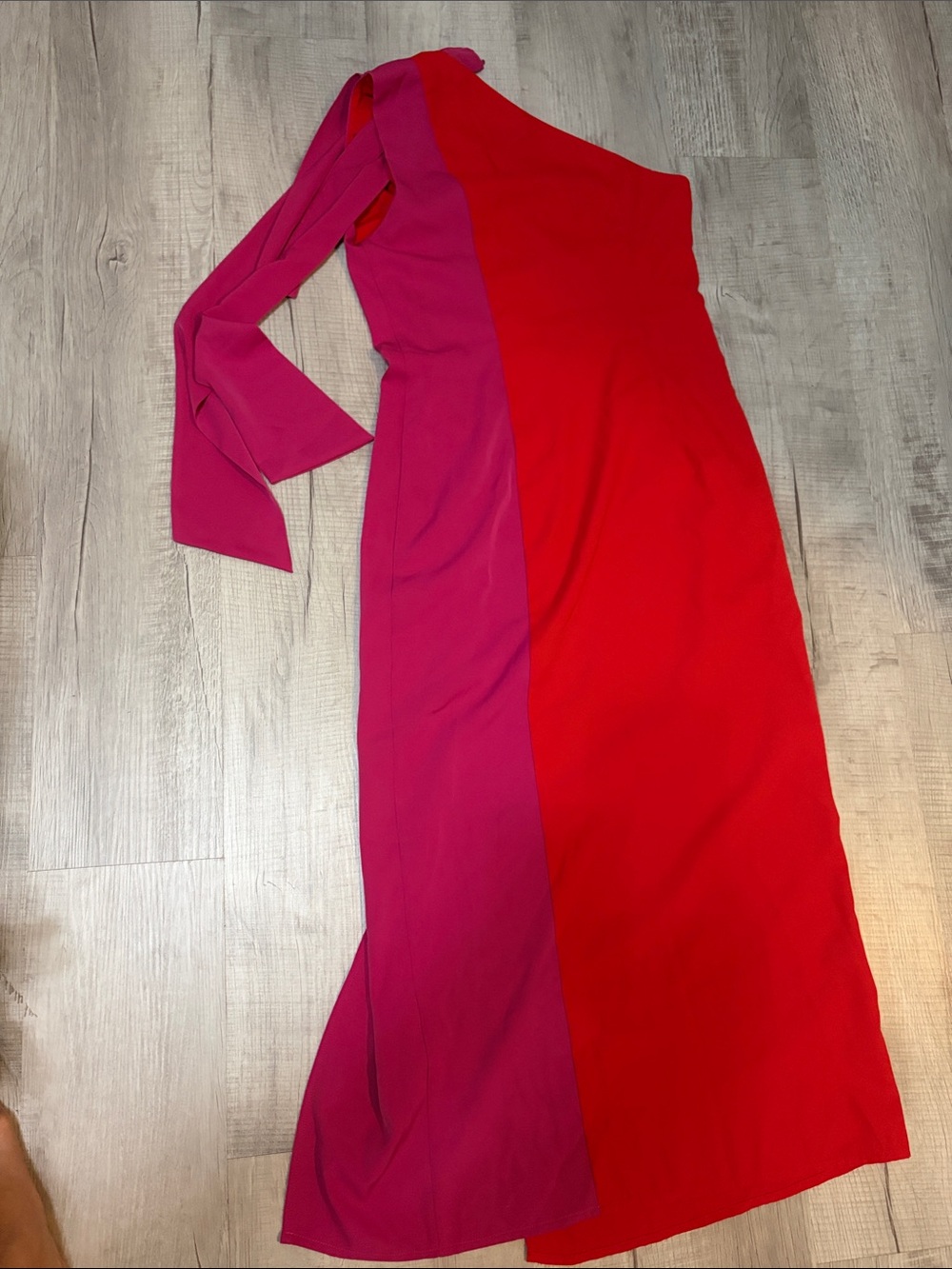 MOTF One-Shoulder Red and Pink Colorblock Dress